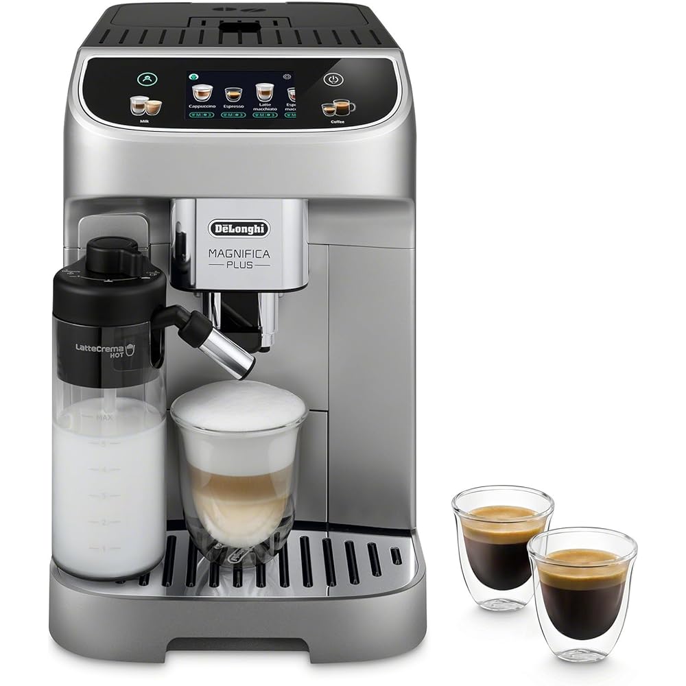 De'Longhi Magnifica Plus Fully Automatic Espresso Machine - Brew 18+ One Touch Coffee Recipes for up to 4 User Profiles, Automatic Milk Steam Wand & Built-in Grinder, Touchscreen Display: Home & Kitchen