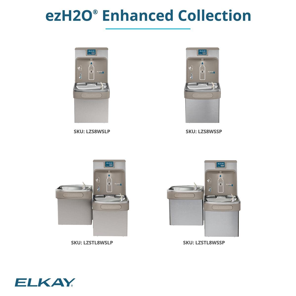 Elkay LZSTL8WSLP Enhanced Bottle Filler & Bi-Level ADA Cooler Refrigerated Light Gray Granite High Capacity Lead Drop Down Wrapper : Home & Kitchen