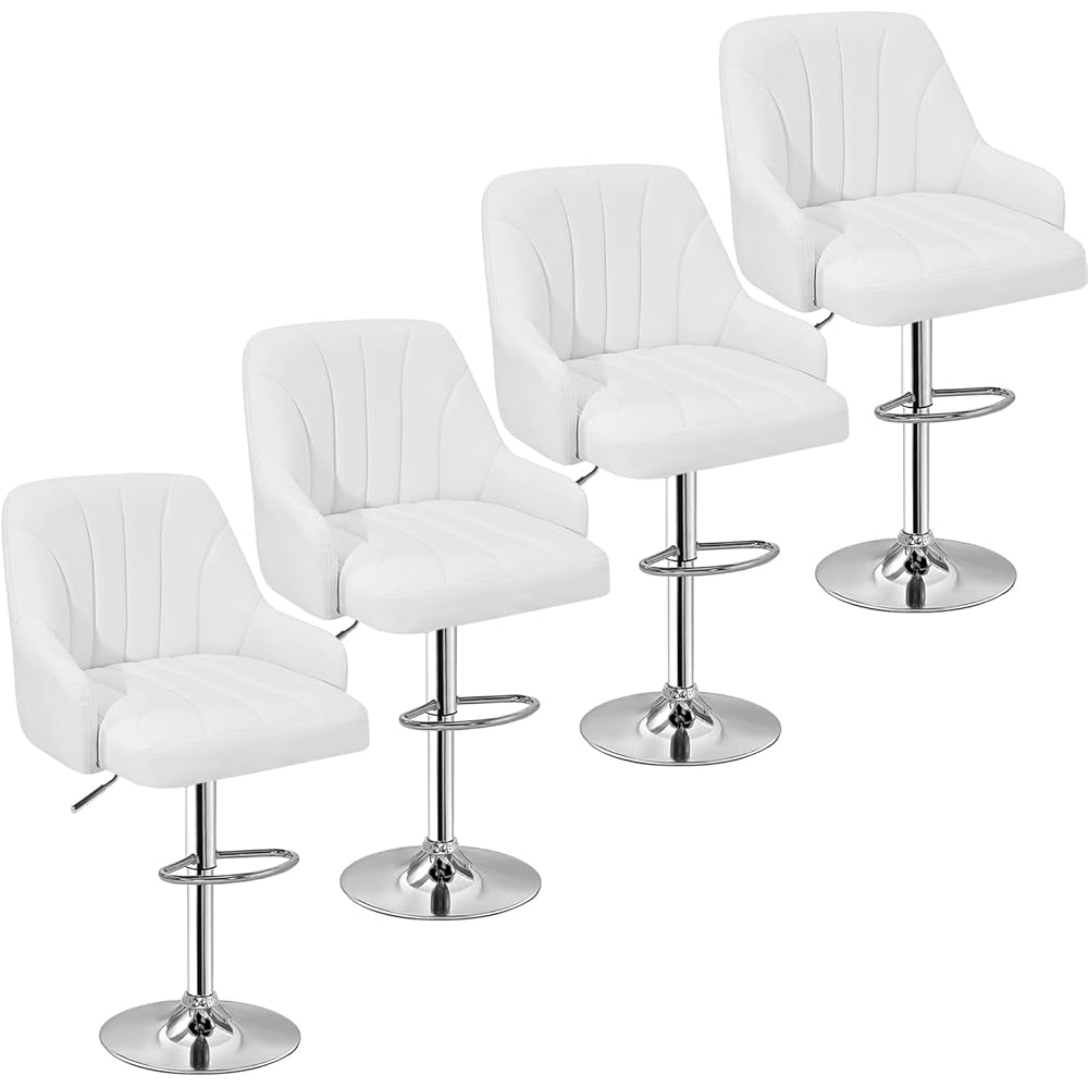 VECELO Bar Stools Set of 4, Adjustable Barstools, Counter Height Stools with Back and Arm, Kitchen Island Stools, Swivel PU Chairs for Pub, Dining Room, Modern Style, White : Home & Kitchen