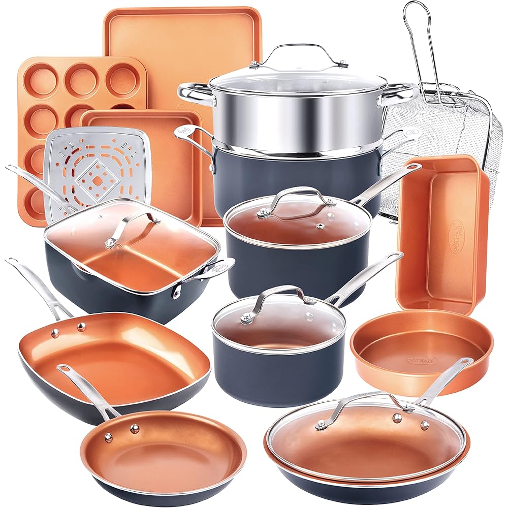 Gotham Steel True 20 Pc Ceramic Cookware Set Nonstick, Ceramic Pots and Pans Set Non Stick with Deep Square Pan Set & Bakeware Set, Non Toxic PFOA PFOS Free, Oven & Dishwasher Safe, No Cheater Pieces : Everything Else