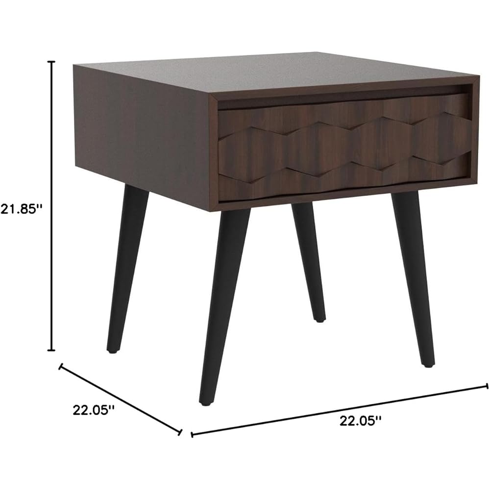Bme Georgina Solid Wood Nightstands with Drawers - Fully Assembled Rustic Geometric Pattern Bedside Cabinet - Mid Century Modern Side Table for Living Room, Bedroom