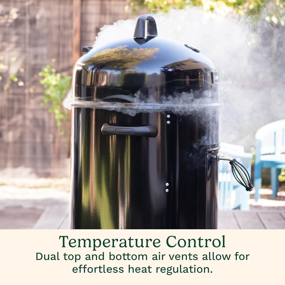 Cuisinart 18” Vertical Charcoal Smoker, Integrated Thermometer, Water Bowl and Dual Vents Perfect for Smoked Brisket, Chrome Plated Grates Smoker Grill for BBQ, Camping, Tailgates