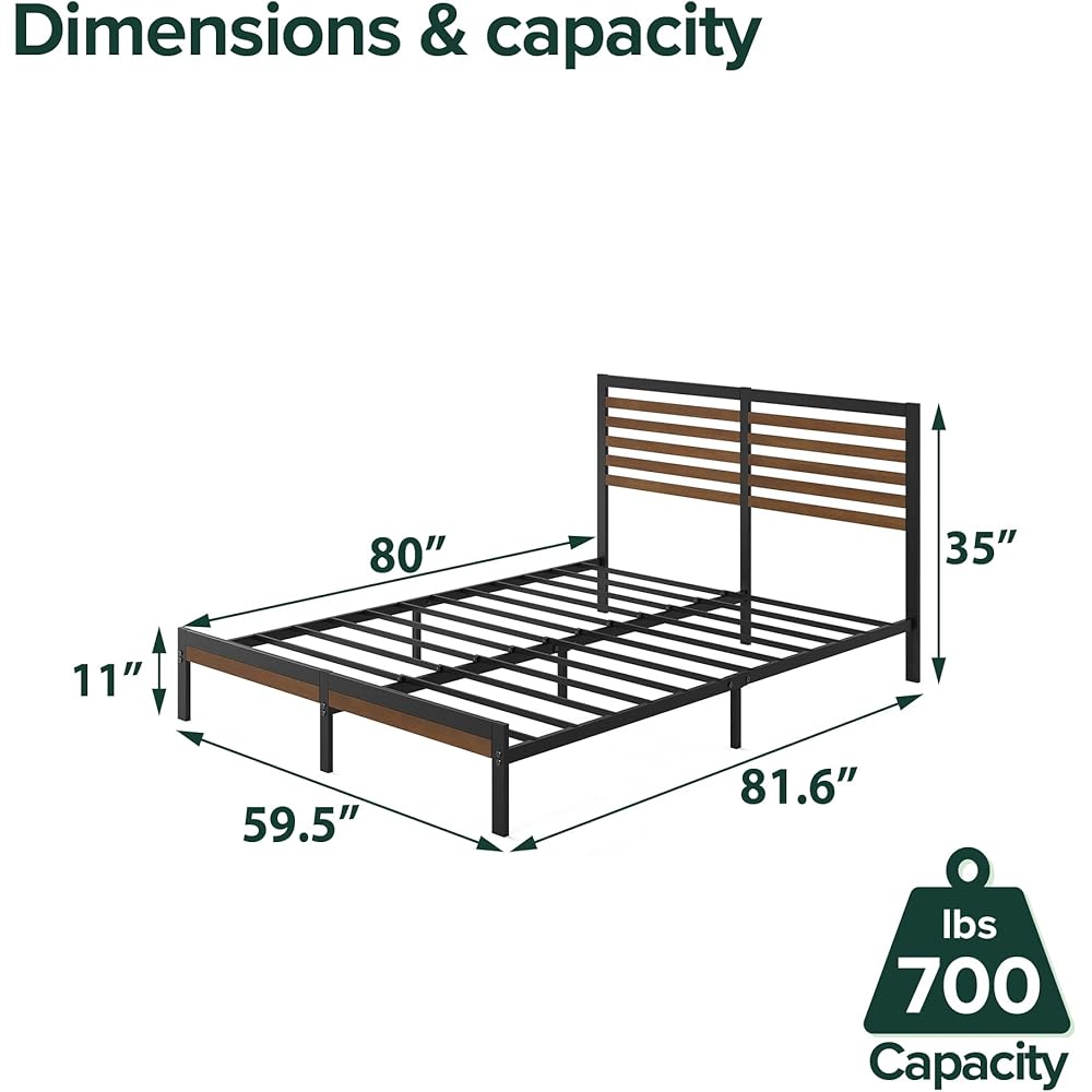 ZINUS Kai Bamboo and Metal Platform Bed Frame with Headboard, No Box Spring Needed, Easy Assembly, Queen, Brown