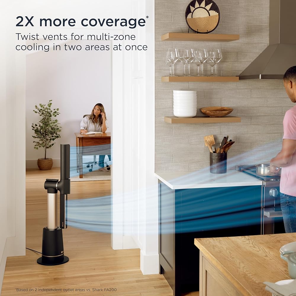 Shark TurboBlade Fan—Ultra-customizable bladeless tower fan, pivots, twists, oscillates 180°, circulates and propels air, 10 noise levels + 10 speeds, easy to clean, charcoal, TF202S