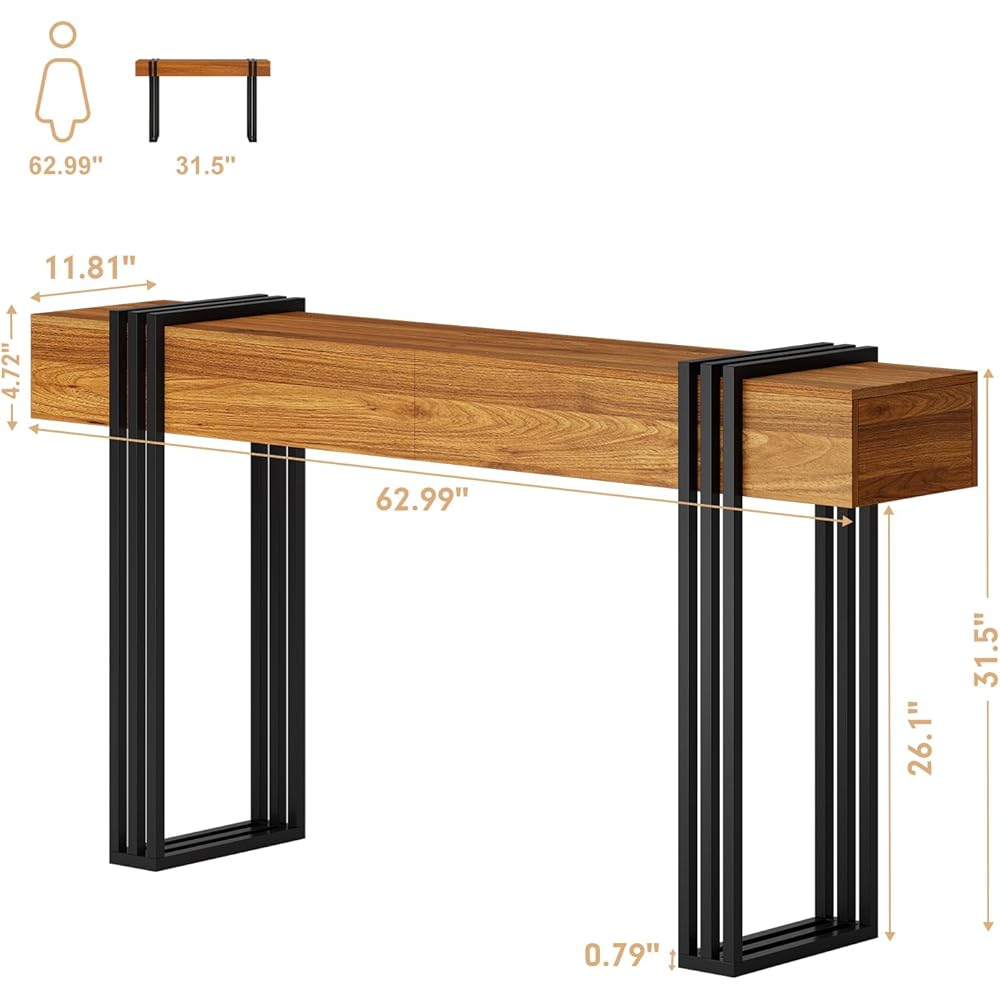 knoworld 63 Inch Long Console Table, Industrial Sofa Table Behind The Couch Rectangular Entryway Table for Entrance Hallway Living Room, Brown : Home & Kitchen