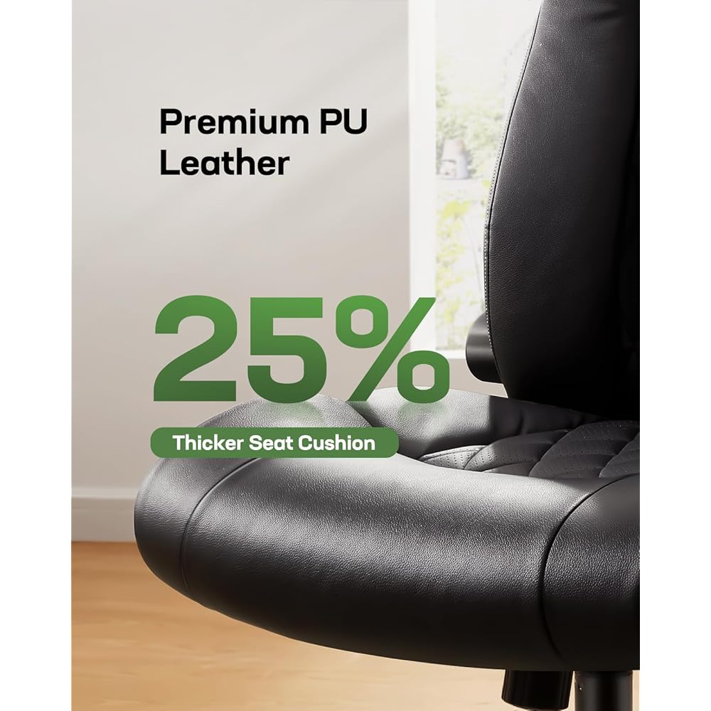 Marsail Executive Office Chair with Flip-up Armrests,PU Leather Ergonomic Desk Chair Height-Adjustable Swivel Rolling Computer Desk Chair,Black : Office Products