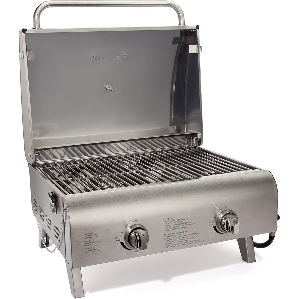 Cuisinart Chef's Style Tabletop Portable Propane Gas Grill, 20,000 BTU Stainless Steel 2-Burner Outdoor BBQ Grill for Camping, Tailgates, BBQ, Hassle-Free Setup : Patio, Lawn & Garden
