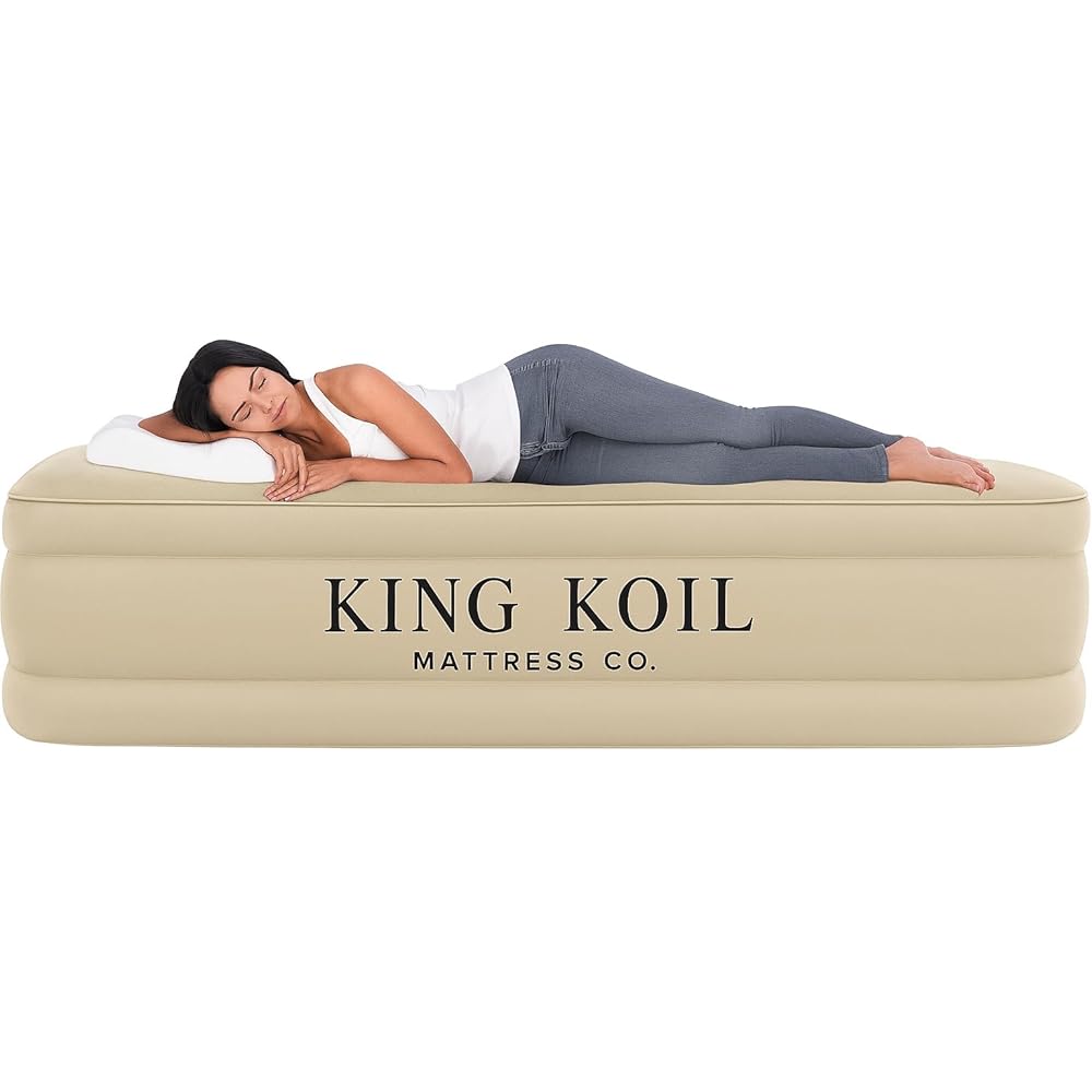 King Koil Luxury Queen Size Air Mattress with Built-in High-Speed Pump Best for Home, Camping, Guests, 13