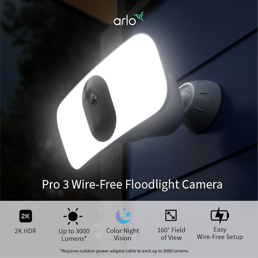 : Arlo Pro 3 Floodlight Security Camera 2K HDR 2000-3000 Lumens | Wire-Free | Protect Driveways & Alleyways | Connects to Wi-Fi | Color Night Vision, Motion Sensor, 2-Way Audio, Rechargeable (White) : Electronics