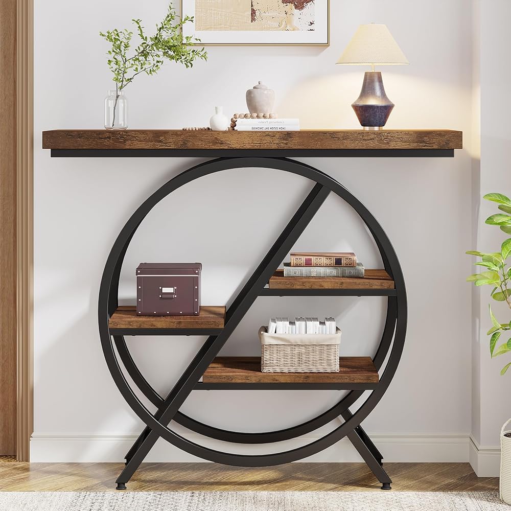 Tribesigns Console Table, 40-Inch Entryway Table with Storage Shelves, 4-Tier Industrial Hallway Sofa Table with Geometric Metal Frame, Accent Table for Living Room, Entryway, Rustic Brown : Home & Kitchen