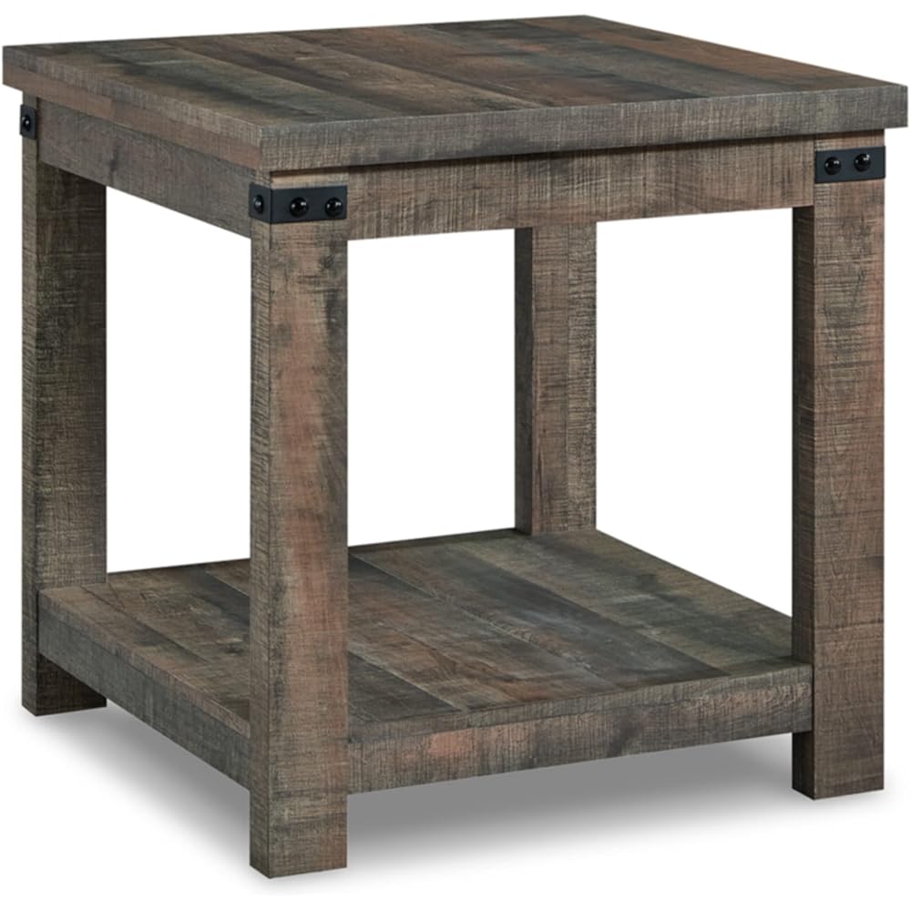 Signature Design by Ashley Hollum Rustic End Table with Shelf, Dark Brown : Home & Kitchen