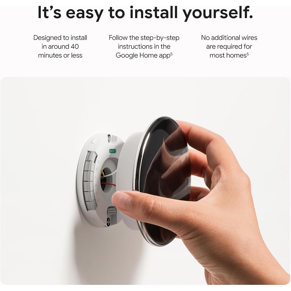 Google Nest Learning Thermostat (4th Gen, 2024) with Nest Temperature Sensor - Energy Saving Smart Thermostat - Works with Alexa, Apple HomeKit and Google Home App - Polished Obsidian -