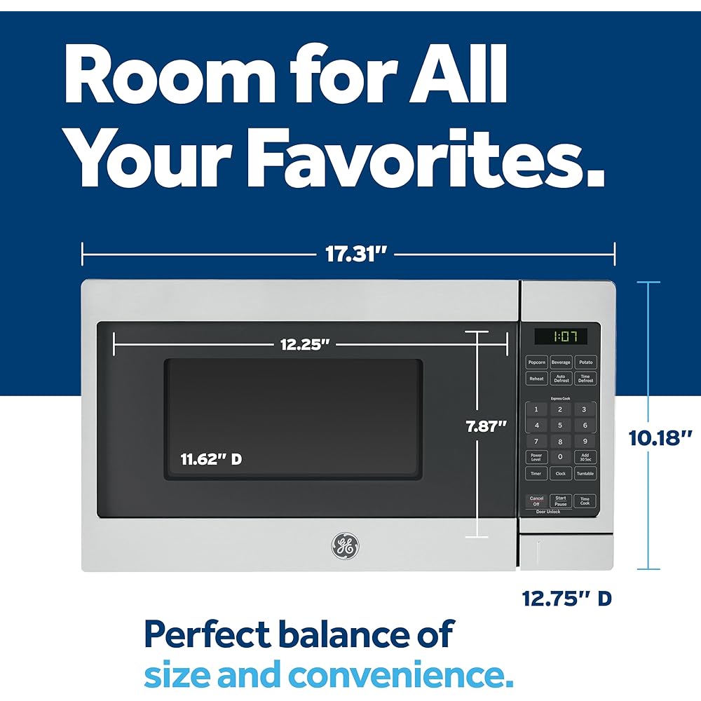 GE GCST07N1WSS Microwave Oven, 700-watt 6 Auto Cooking Settings, Child-Lock Technology, Kitchen Essentials for The Countertop, Dorm Room or Apartment, 0.7 Cu. Ft, Stainless Steel : Home & Kitchen