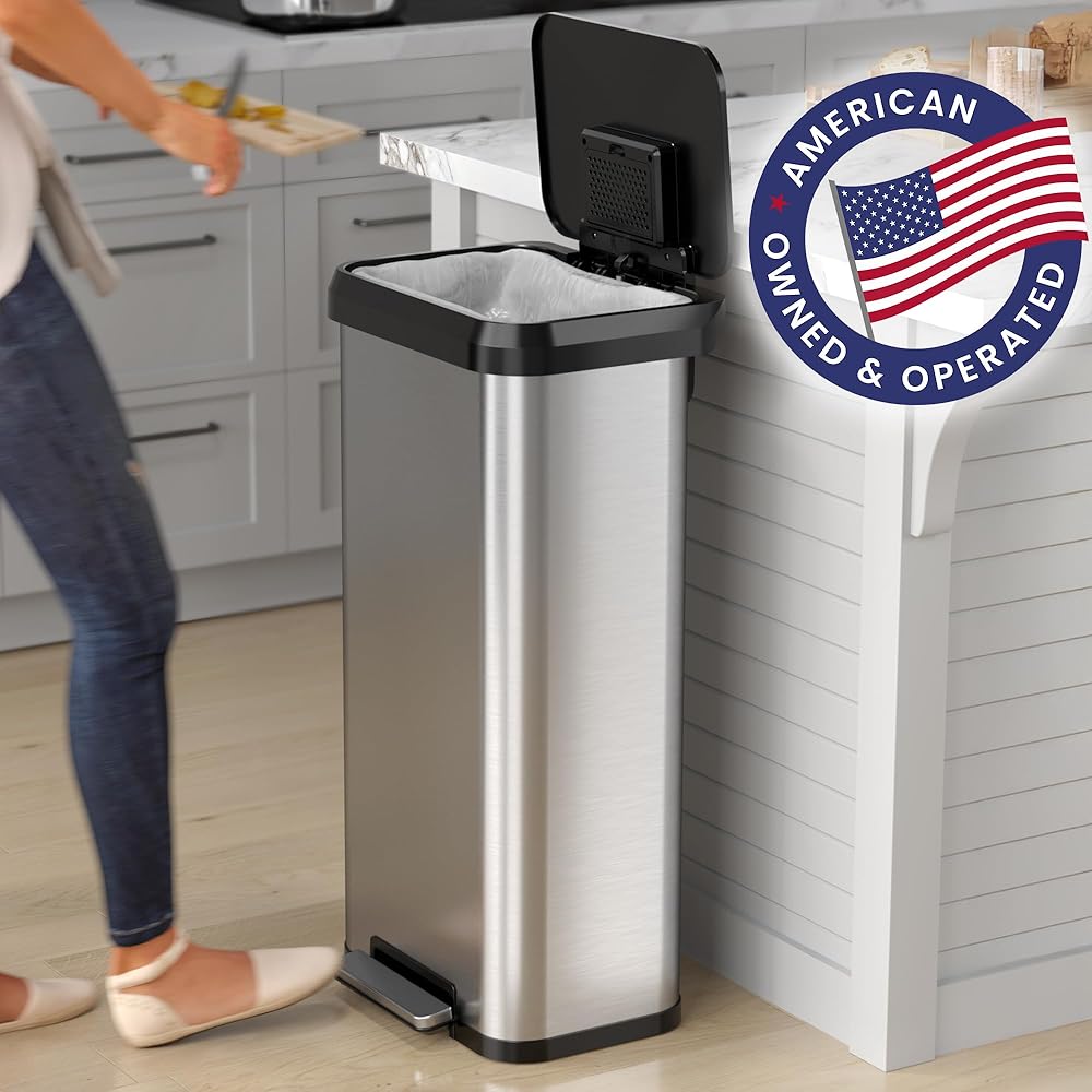 iTouchless SoftStep EXP 20 Gallon Step Pedal Trash Can Recycling Bin with Soft Close Lid and Odor Filter Stainless Dent-Proof Plastic Lid Garbage Wastebasket 75 Liter Home Office Work Bedroom Garage : Home & Kitchen