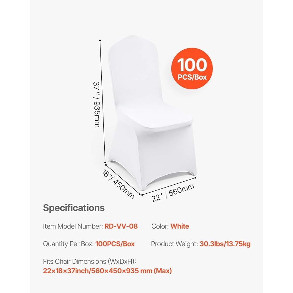 VEVOR 100 Pcs White Chair Covers Polyester Spandex Chair Cover Stretch Slipcovers for Wedding Party Dining Banquet Flat-Front Chair Covers : Home & Kitchen