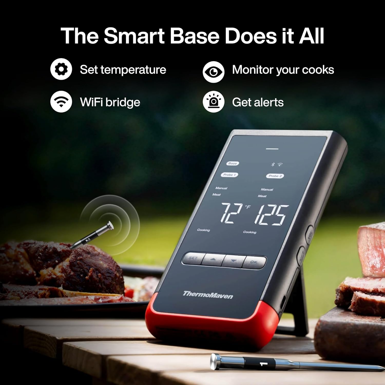 ThermoMaven Smart Bluetooth Wireless Meat Thermometer: Standalone Base, WiFi Unlimited Range, 6 Sensors with NIST Certified Accuracy, 2 Probes for Kitchen, BBQ, Grill, Oven, Smoker, Rotisserie: Home & Kitchen