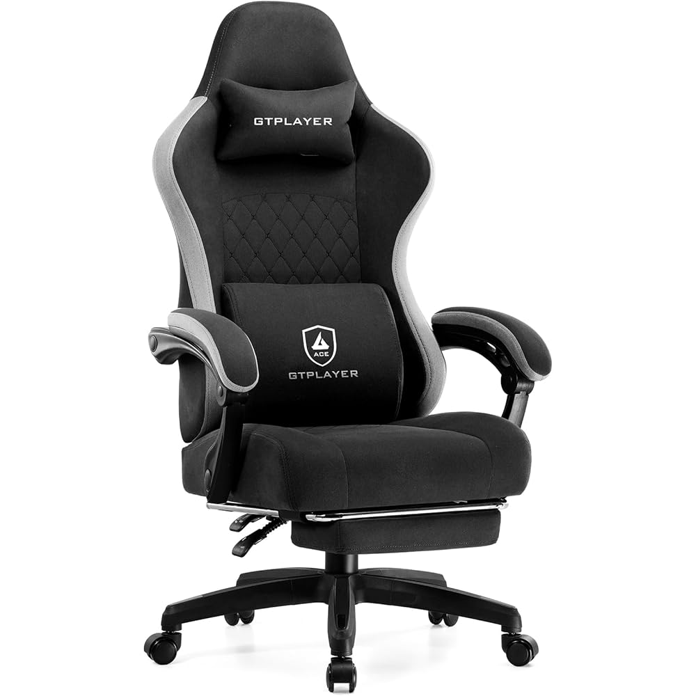 GTPLAYER Office Chair, Gaming Computer Desk Fabric Chair with Footrest, High Back Ergonomic Office Chair with Pocket Spring Lumbar Support and Linkage Armrests Adjustable Height Swivel for Home Task : Home & Kitchen