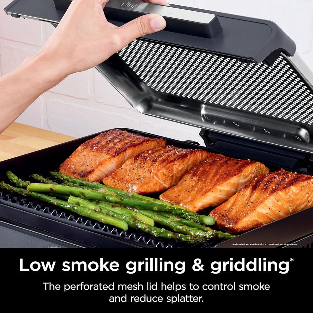 Ninja Griddle and Indoor Grill, 14’’, Electric Grill, For Steak, Burgers, Salmon, Veggies, and More, Pancake Griddle, Nonstick, Dishwasher Safe, 500F, Even Cooking, Silver, GR101: Home & Kitchen