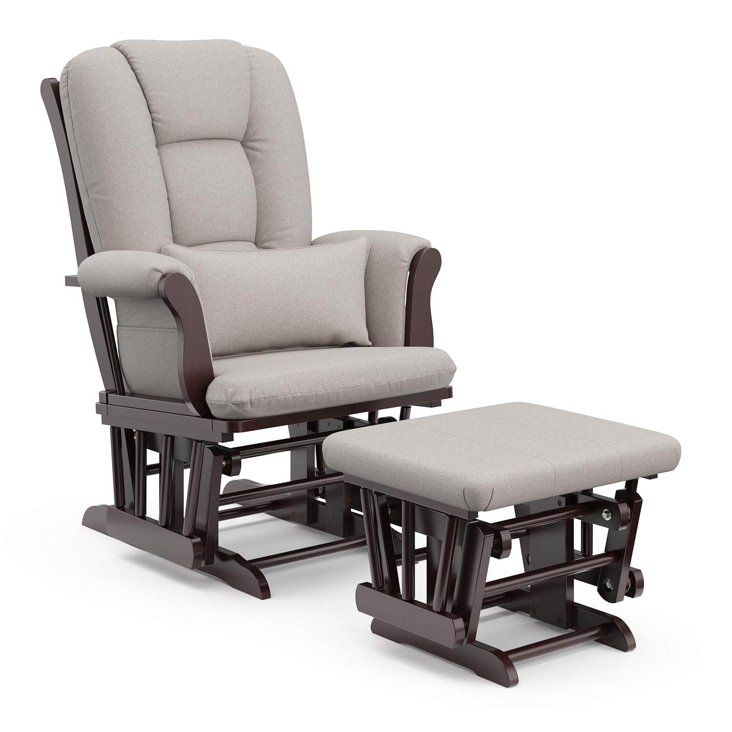 Storkcraft Tuscany Custom Glider and Ottoman with Free Lumbar Pillow (Espresso/Taupe Swirl) - Cleanable Upholstered Comfort Rocking Nursery Chair with Ottoman : Baby