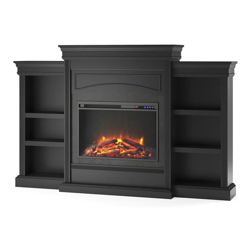 Ameriwood Home Lamont 69 Inch Electric Fireplace with Mantel, Shelves, Replaceable Fireplace Insert Heater, Remote Control, Timer, Realistic Log and Flame Effect, For Living Room or Bedroom, Black : Home & Kitchen