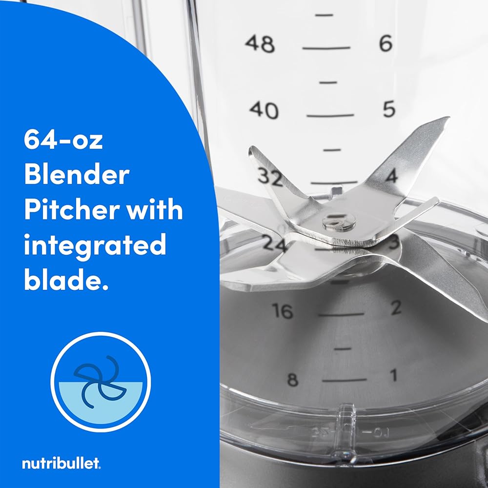 nutribullet® SmartSense Blender Combo, 1400W, 64oz Pitcher, 32oz & 24oz Cups, 5-Speed, Smoothies, Ice and Frozen Fruit, Nut Milk, Soup, Gunmetal Gray, NBF50700: Home & Kitchen