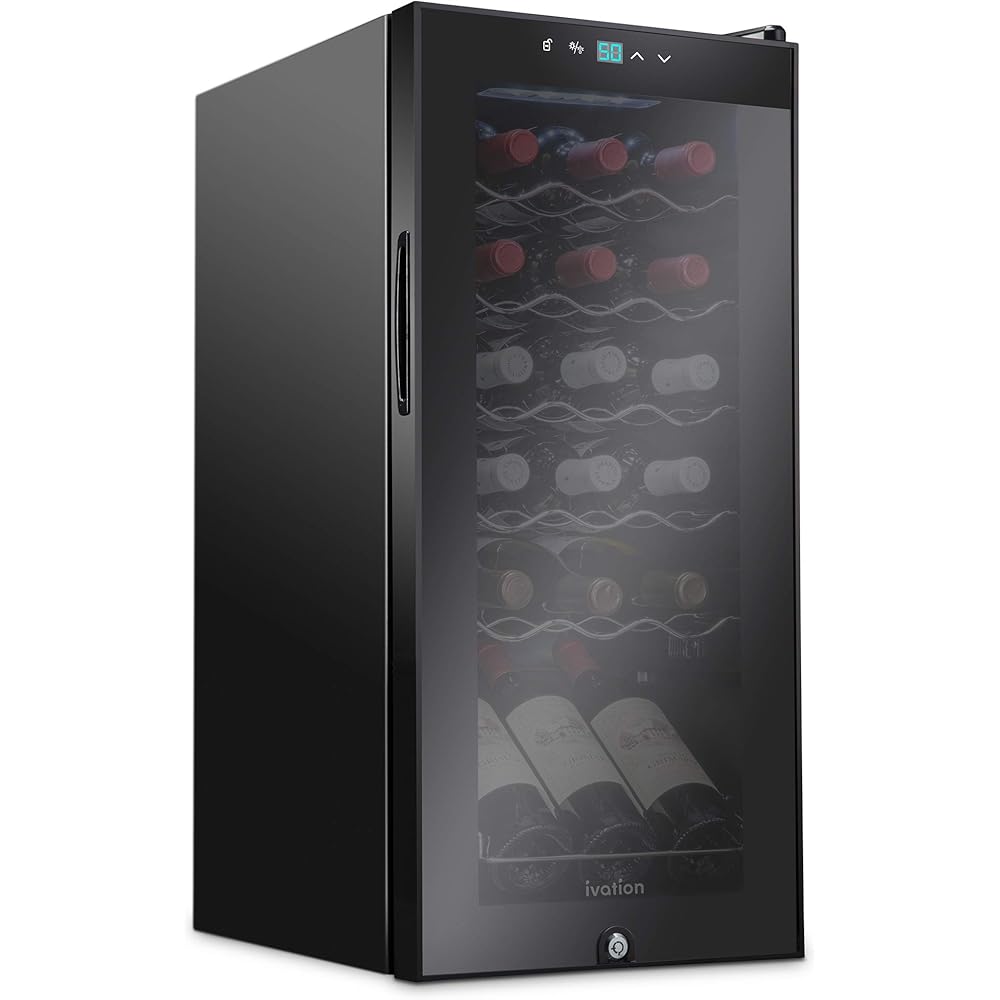 Ivation 18 Bottle Compressor Wine Cooler Refrigerator w/Lock, Large Freestanding Wine Cellar For Red, White, Champagne or Sparkling Wine, 41f-64f Digital Temperature Control Fridge Glass Door Black : Home & Kitchen