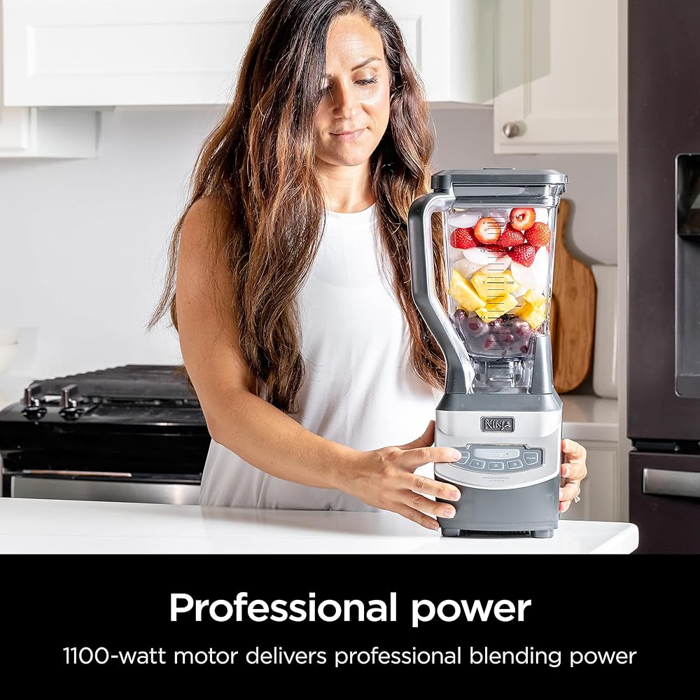 Ninja BL660 Professional Compact Smoothie & Food Processing Blender, 1100-Watts, 3 Functions -for Frozen Drinks, Smoothies, Sauces, & More, 72-oz.* Pitcher, (2) 16-oz. To-Go Cups & Spout Lids, Gray: Electric Countertop Blenders: Home &