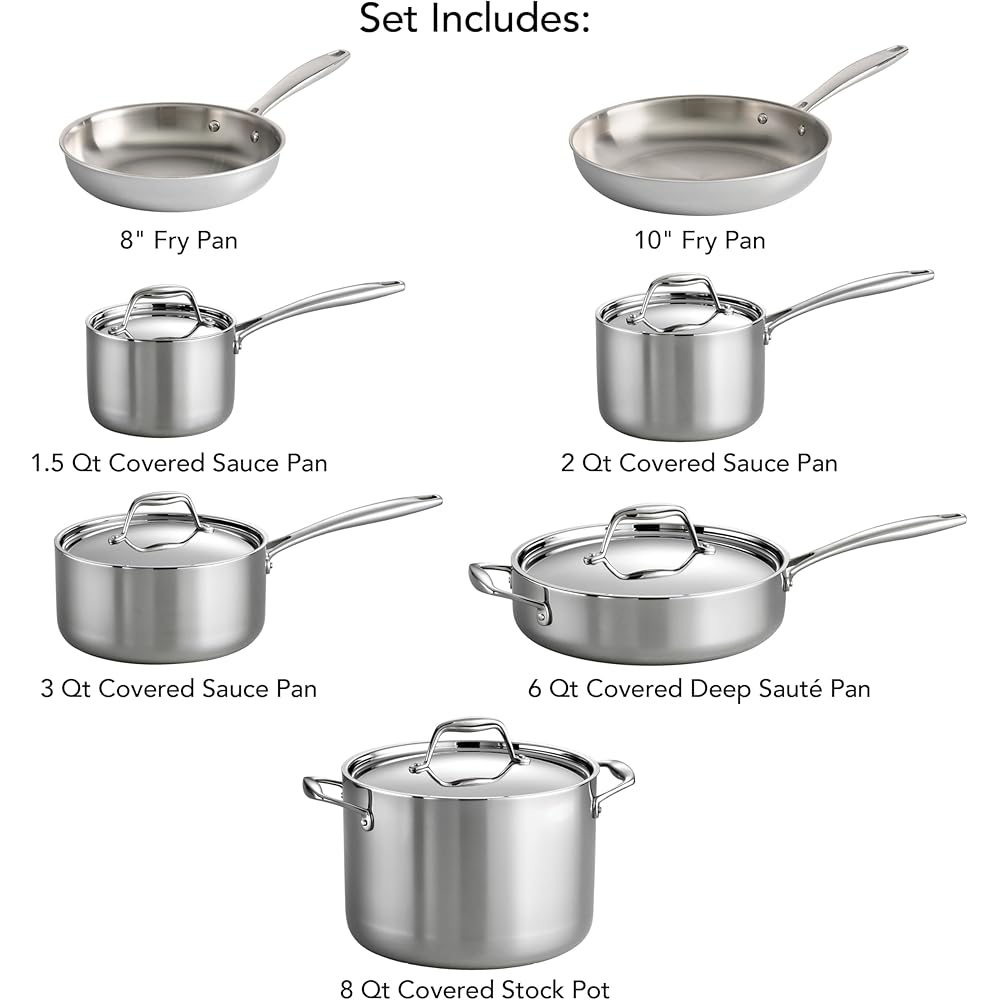 Tramontina Signature Tri-Ply Clad Stainless Steel 12-Piece Cookware Set with Lids, Pots and Pans Kitchen Set, Induction-Ready, Dishwasher-Safe, NSF-Certified, Made in Brazil: Home & Kitchen