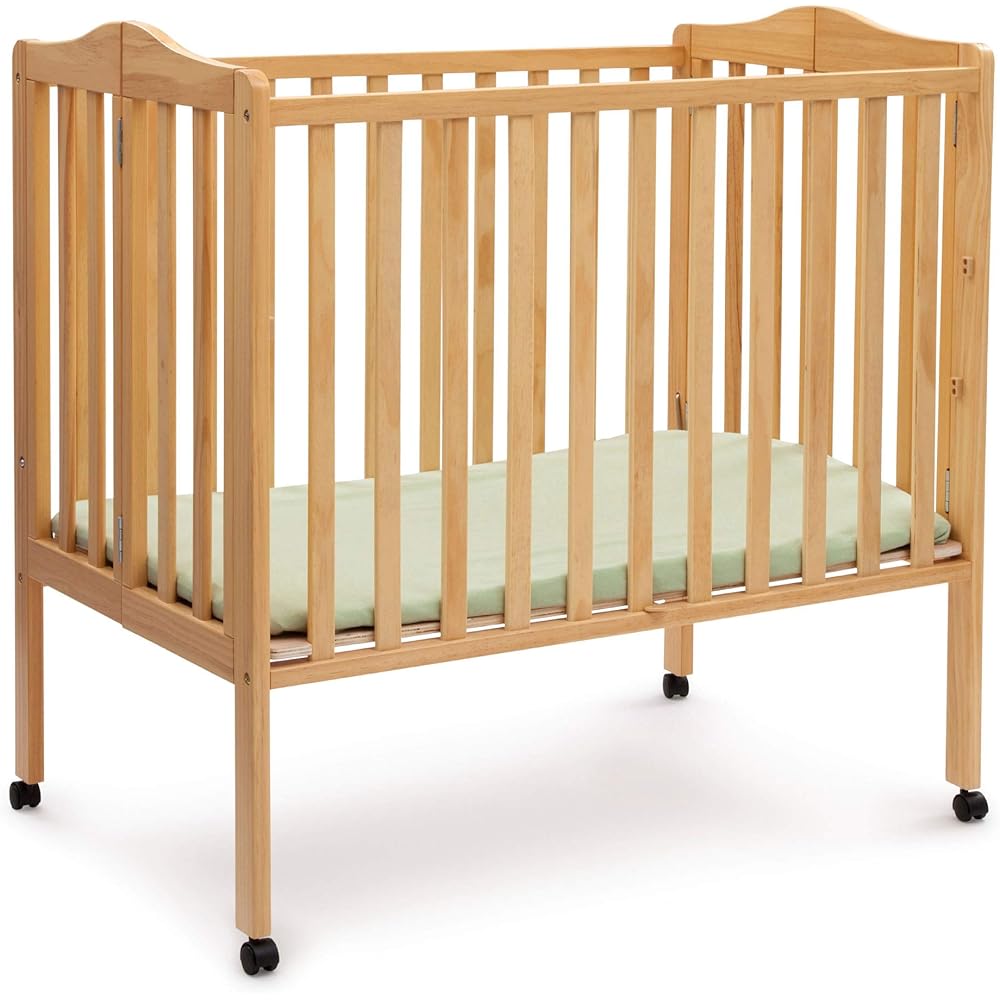 : Delta Children Folding Portable Mini Baby Crib with 1.5-inch Mattress - Greenguard Gold Certified, Natural : Travel Crib : Baby