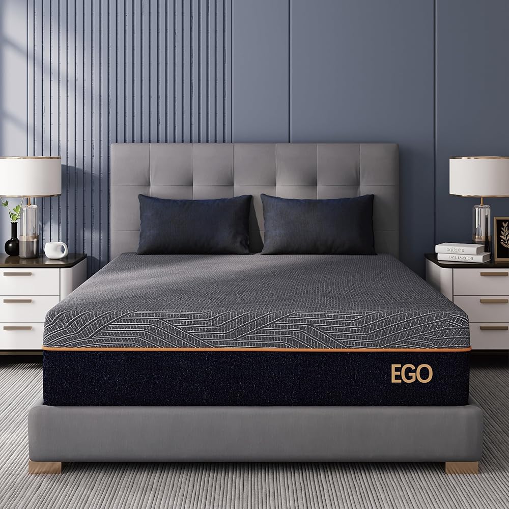 EGOHOME 12 Inch Queen Memory Foam Mattress for Back Pain, Cooling Copper Gel Bed in a Box, Foam Made in USA, CertiPUR-US Certified, Therapeutic Medium Firm, Double 60x80x12 Black : Home & Kitchen
