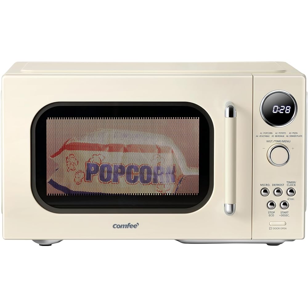 COMFEE Retro Ovens, Small 9 Preset Programs, 0.9 cu.ft Countertop Compact Microwaves with Multi-Stage Cooking, Mute Function, LED Digital, Apricot/900W, CMO-MMP02AA(at), Apricot: Home & Kitchen