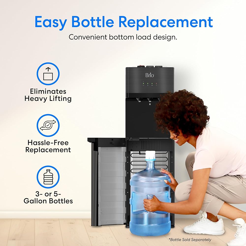 Brio Self Cleaning Bottom Loading Water Cooler Water Dispenser – Black Stainless Steel - 3 Temperature Settings - Hot, Room & Cold Water : Home & Kitchen