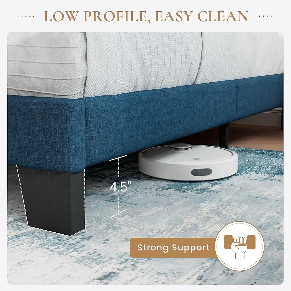 SHA CERLIN Full Platform Bed Frame with Upholstered Fabric Headboard, Mattress Foundation with Strong Wooden Slats Support, No Box Spring Needed, Blue : Home & Kitchen