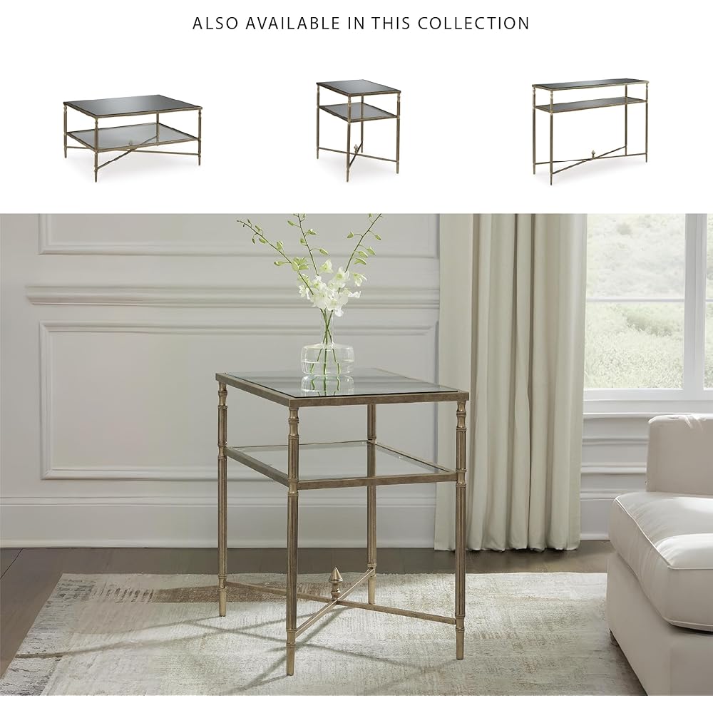 Signature Design by Ashley Cloverty Industrial Mirror-Tabletop End Table with Round Legs and Glass Shelf, Metallic : Home & Kitchen