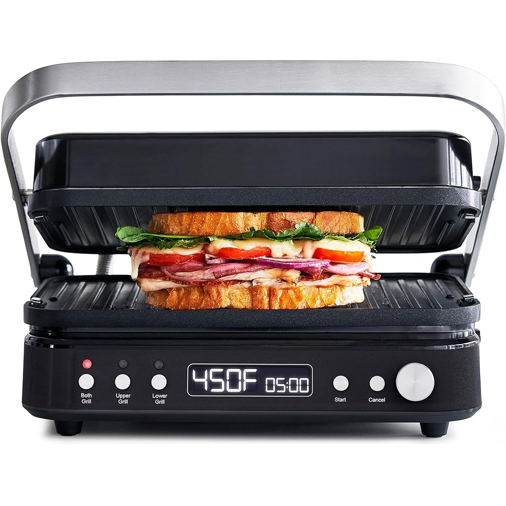 GreenPan 6-in-1 Multifunction Removable Plate Indoor Grill & Electric Griddle, Diamond Infused PFAS Free Ceramic Nonstick Reversible Plates, Opens Flat, Adjustable Temp, Panini Press, Black: Home & Kitchen