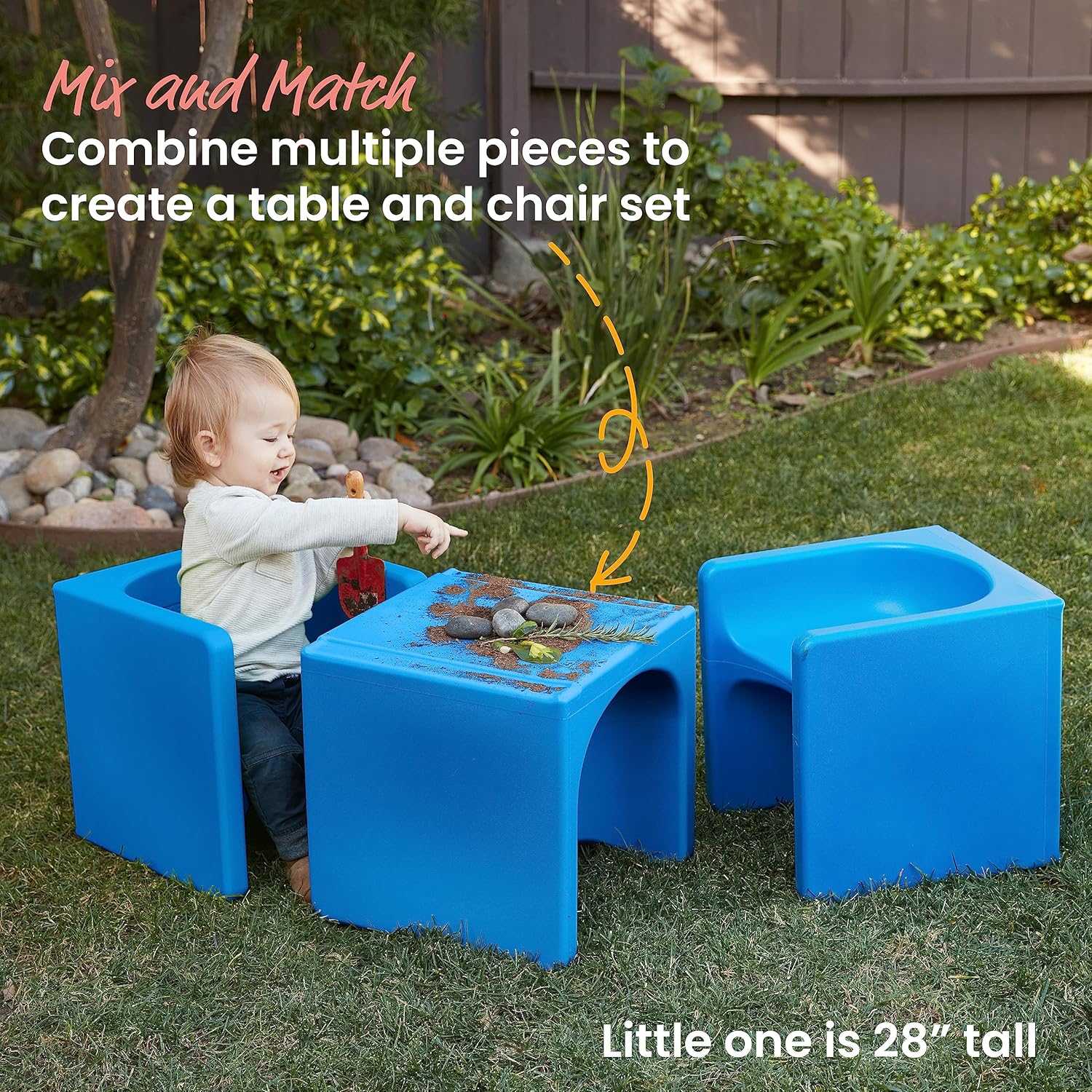 ECR4Kids Tri-Me 3-in-1 Cube Chair, Kids Furniture, Blue, 4-Piece : Home & Kitchen