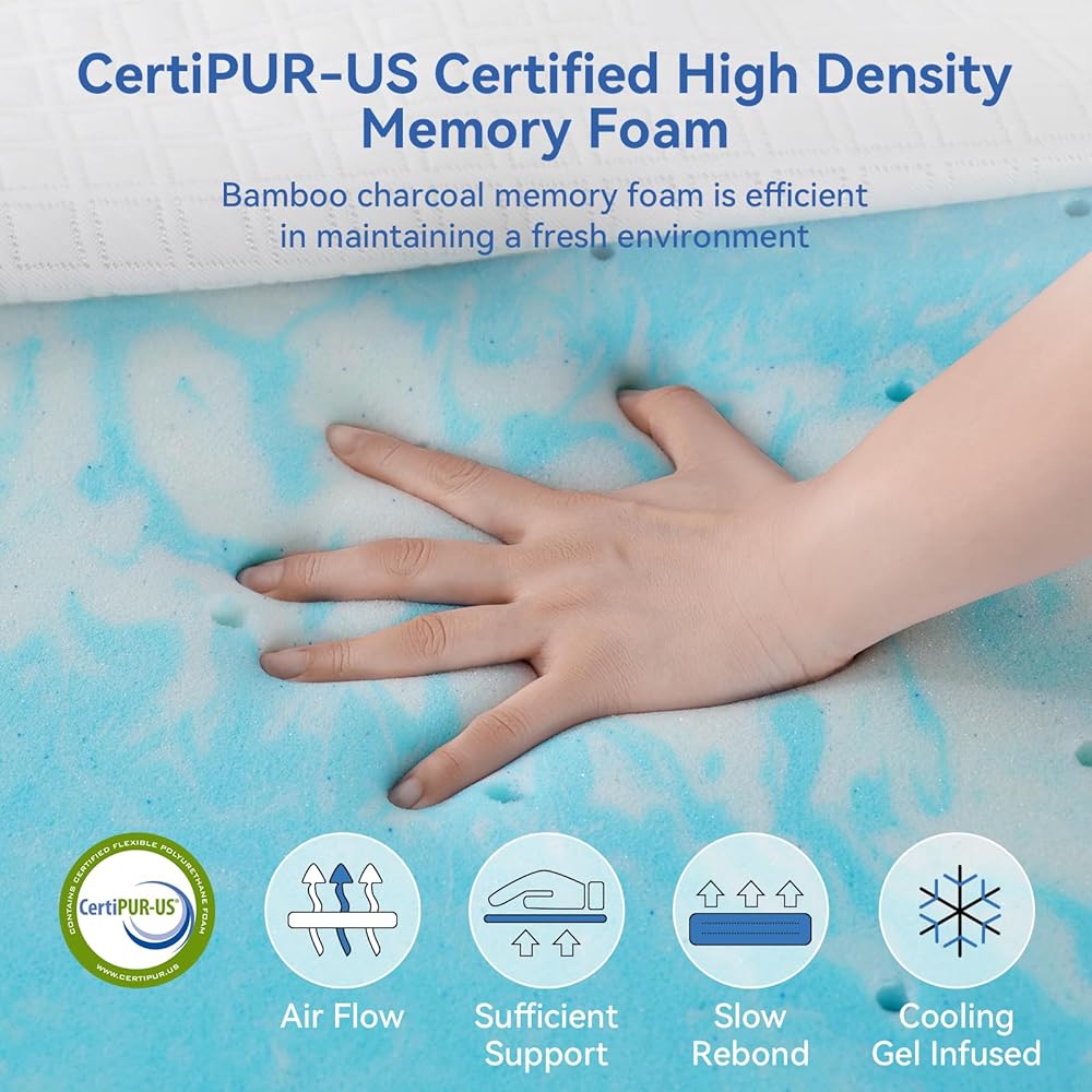 Extra Firm Mattress Topper Full, 4 Inch Memory Foam Mattress Topper Cooling Gel Bamboo Charcoal Bed Topper for Pain Relief, High Density Firm Mattress Pad with Removable Cover, CertiPUR-US Certified : Home & Kitchen