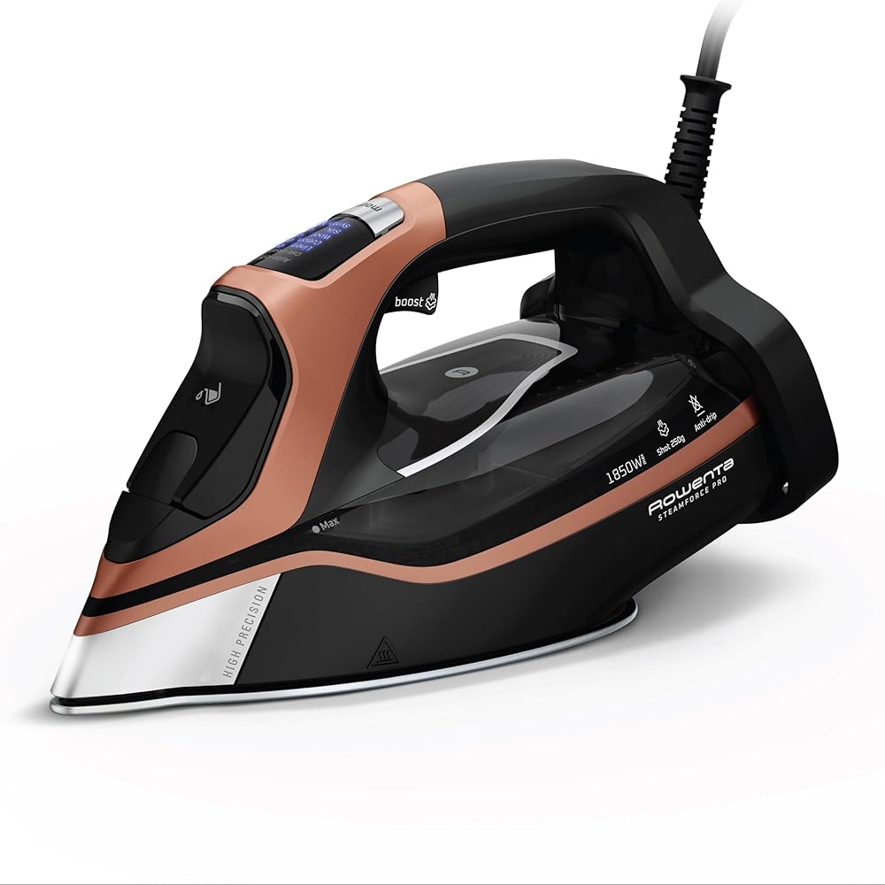 Rowenta Iron, Steam Force Pro Steam Iron for Clothes 1850 watts, 5 presets Smart Screen, Stainless Steel Soleplate, High-Efficiency Handheld Ironing, Black Copper, DW9580 : Home & Kitchen