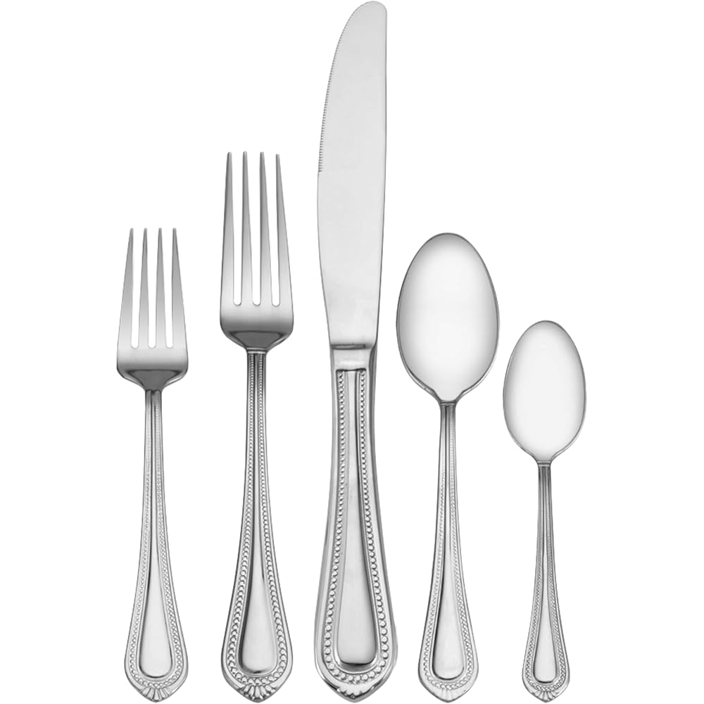 | Mikasa Regent Bead 65-Piece Flatware Set for 12, 18/10 Stainless Steel Silverware with Full Service and Serving Utensils, Classic Beaded Edge Design: Flatware Sets: Serving Sets
