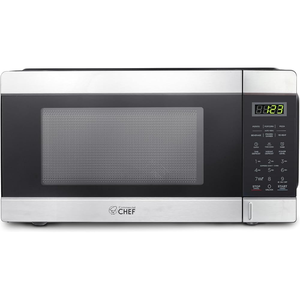 Commercial CHEF Countertop Microwave, 1.1 Cubic Feet, Black With Stainless Steel Trim