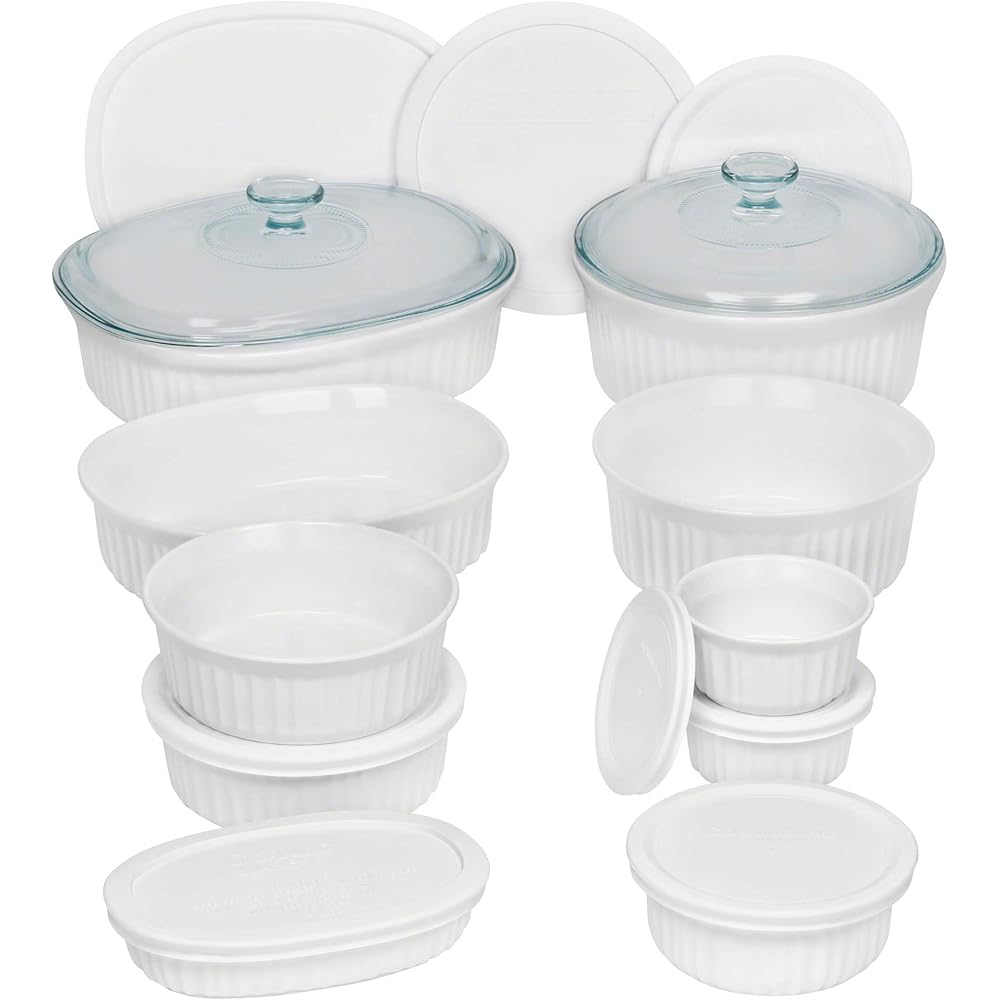CorningWare French White 20-Pc Ceramic Bakeware Set with Lids Chip and Crack Resistant Stoneware Baking Supplies, Microwave, Dishwasher, Oven, Freezer and Fridge Safe: Home & Kitchen