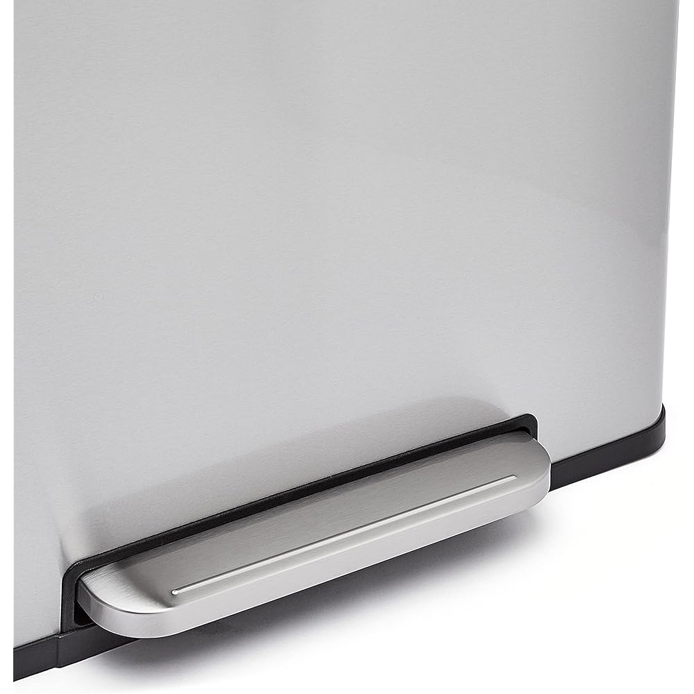 Amazon Basics Dual Compartment Recycling Trash Can with Soft-Close Lid and Removable Liner Buckets, 60 Liters, Rectangular, Grey, Silver : Home & Kitchen