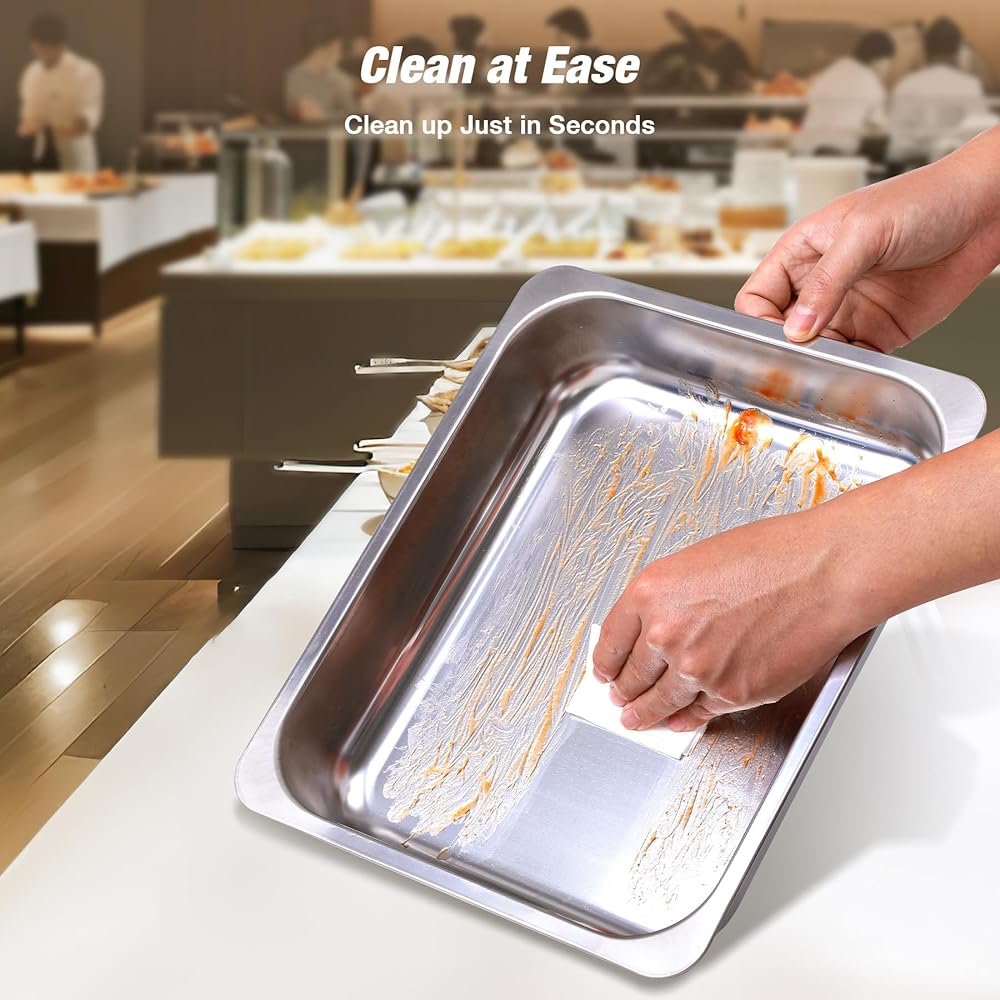 WARMOUNTS Chafing Dishes for Buffet with Glass Lid (9QT, 4Pack) - Food-Grade Stainless Steel, Rolled Edge Design, Foldable Frame, Lid Holder, Buffet Servers and Warmers Parties, Catering, Weddings: Home & Kitchen