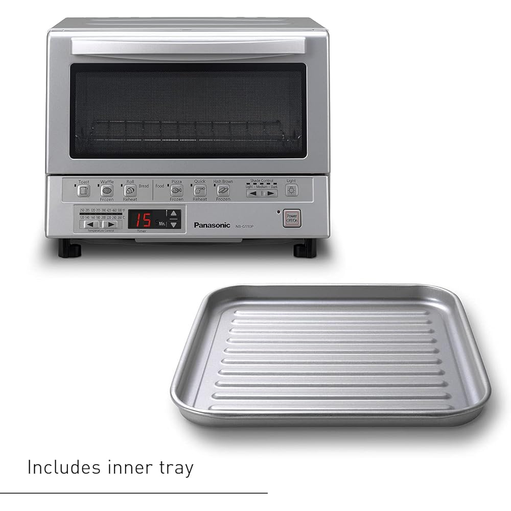 Panasonic FlashXpress Toaster Oven Countertop, 4-Slice Compact Size with Double Infrared Heating, 6 Auto Cook Options and Precise Temperature Control, 1300W - NB-G110P (Silver): Home & Kitchen