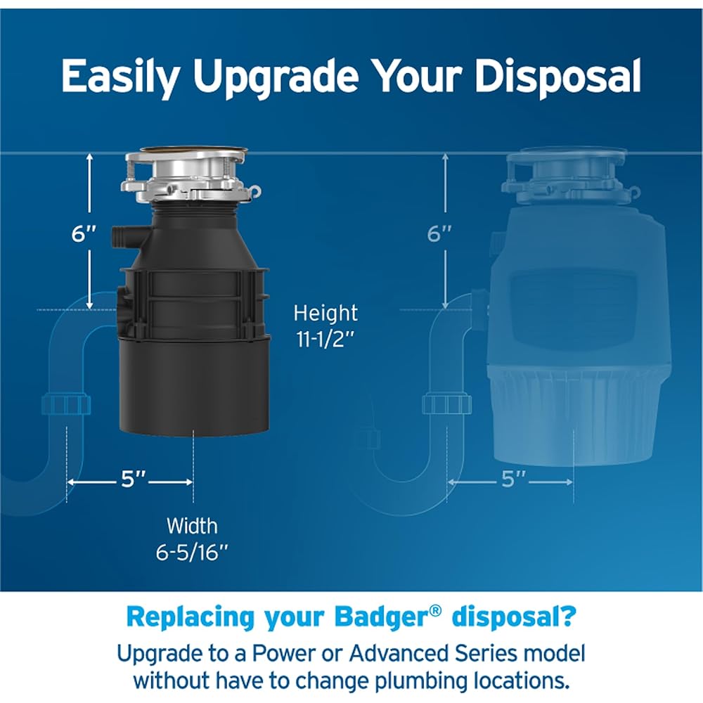 InSinkErator Badger 5 Garbage Disposal, Standard Series 1/2 HP Continuous Feed Food Waste Disposer, Black, Set of 1 - Garbage Disposal -