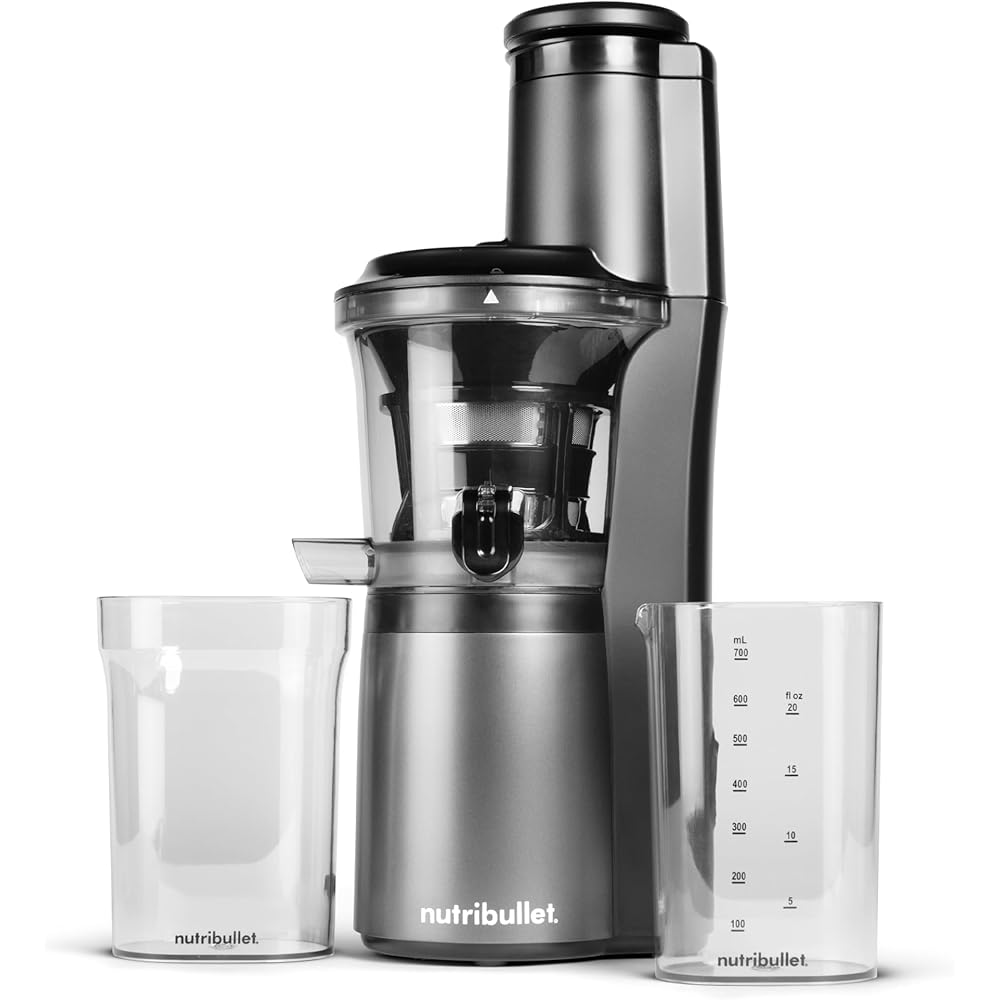 nutribullet Slow Juicer, Slow Masticating Juicer Machine, Easy to Clean, Quiet Motor & Reverse Function, BPA-Free, Cold Press Juicer with Brush, 150 Watts, Charcoal Black, NBJ50300, 24-oz: Home & Kitchen