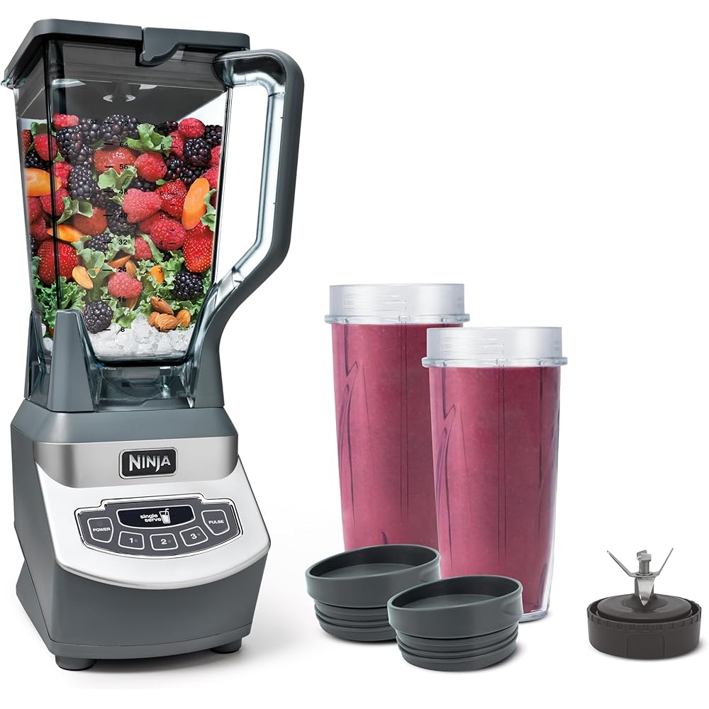 Ninja BL660 Professional Compact Smoothie & Food Processing Blender, 1100-Watts, 3 Functions -for Frozen Drinks, Smoothies, Sauces, & More, 72-oz.* Pitcher, (2) 16-oz. To-Go Cups & Spout Lids, Gray: Electric Countertop Blenders: Home &