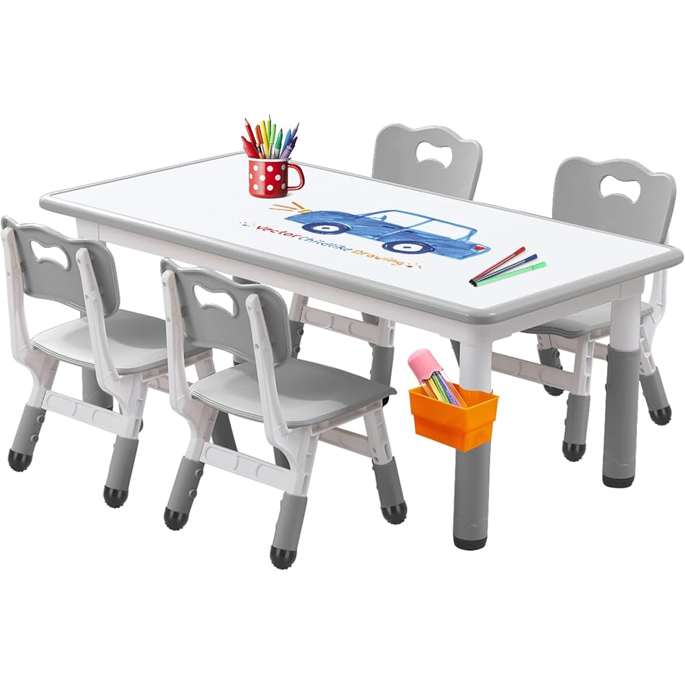 JIAOQIU Kids Table and Chair Set for Toddlers - Adjustable Activity Center with Non-Slip Legs & Graffiti-Proof Surface Ages 3-12 : Home & Kitchen