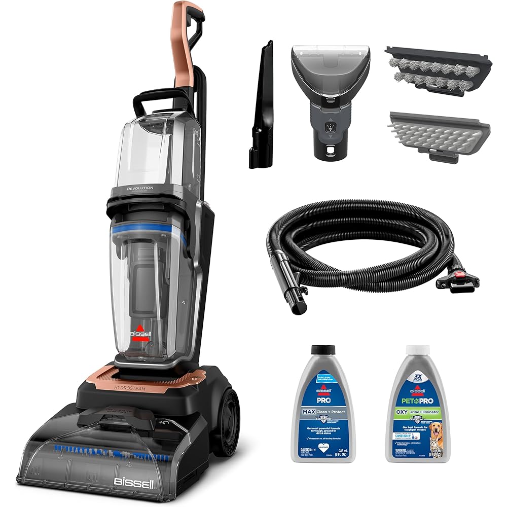 BISSELL Revolution HydroSteam Carpet Cleaner, Upright Deep Cleaner, HydroSteam Technology, 4-inch Self-Cleaning Tough Stain Tool & Formulas Included, 4123 : Industrial & Scientific