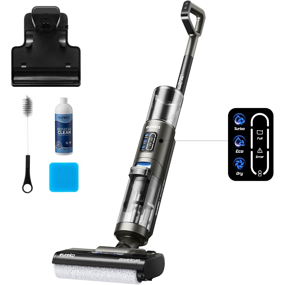 Eureka Cordless Wet Dry Vacuum Cleaner Self Cleaning Vacuum and Mop Combo, Good for Hard Floors Pet Hair Sticky Messes, RapidWash NEW430BL, Blue